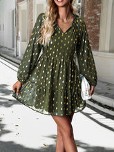 Load image into Gallery viewer, Tie Neck Long Sleeve Polka Dot Dress
