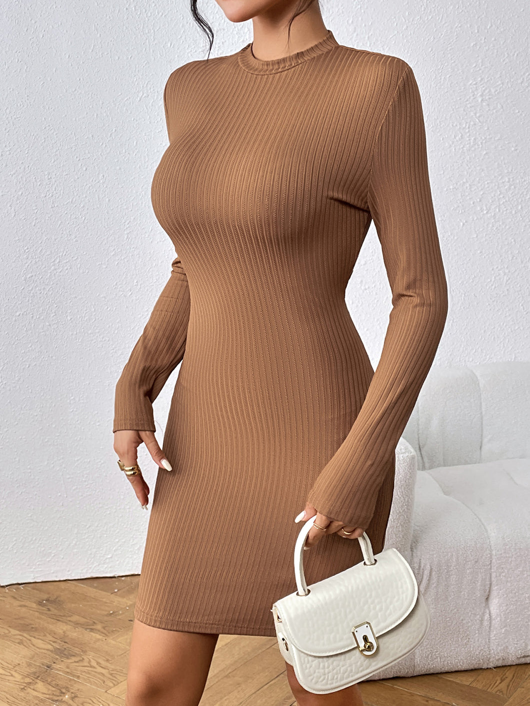 Long Sleeve Ribbed Mini Dress