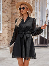 Load image into Gallery viewer, Belted Surplice Neck Long Sleeve Mini Dress

