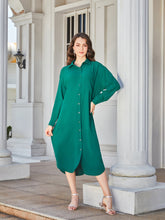 Load image into Gallery viewer, Collared Neck Long Sleeve Midi Shirt Dress
