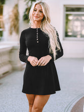 Load image into Gallery viewer, Round Neck Long Sleeve Buttoned Mini Dress
