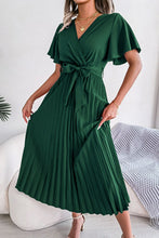 Load image into Gallery viewer, Pleated Flutter Sleeve Belted Dress
