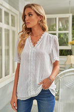 Load image into Gallery viewer, Swiss Dot Lace Trim Plunge Blouse
