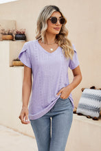 Load image into Gallery viewer, Eyelet Petal Sleeve V-Neck Knit Top
