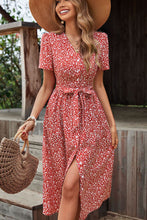 Load image into Gallery viewer, Ditsy Floral Button Front Tied Puff Sleeve Dress
