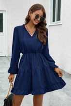 Load image into Gallery viewer, V-Neck Tie Neck Long Sleeve Dress
