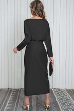 Load image into Gallery viewer, Boat Neck Long Sleeve Twisted Midi Dress
