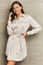 Load image into Gallery viewer, Collared Neck Tie Waist Long Sleeve Buttoned Dress
