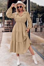Load image into Gallery viewer, Collared Neck Long Sleeve Midi Dress
