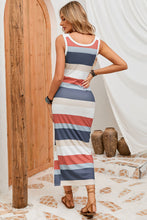 Load image into Gallery viewer, Striped Drawstring Ruched Square Neck Sleeveless Dress
