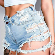 Load image into Gallery viewer, Asymmetrical Distressed Denim Shorts
