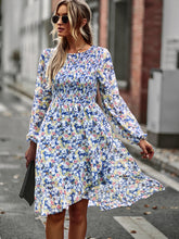 Load image into Gallery viewer, Printed Round Neck Long Sleeve Smocked Dress
