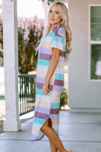 Load image into Gallery viewer, Striped V-Neck Curved Hem Midi Dress
