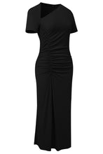 Load image into Gallery viewer, Asymmetrical Neck Short Sleeve Midi Dress
