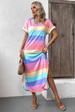 Load image into Gallery viewer, Color Block V-Neck Short Sleeve Slit Dress with Pockets
