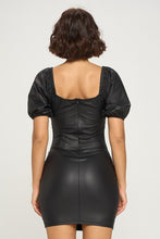 Load image into Gallery viewer, Chocolate USA Ruched Off-Shoulder PU Leather Dress
