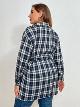 Load image into Gallery viewer, Plus Size Plaid Collared Neck Tie Waist Shirt
