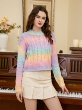 Load image into Gallery viewer, Rainbow Color Cable-Knit Dropped Shoulder Knit Top
