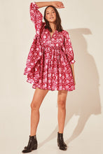 Load image into Gallery viewer, Floral Tie Neck Lantern Sleeve Dress
