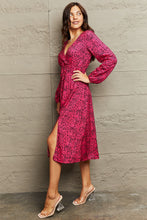 Load image into Gallery viewer, Printed Surplice Neck Long Sleeve Slit Dress
