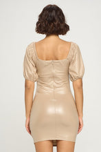 Load image into Gallery viewer, Chocolate USA Ruched Off-Shoulder PU Leather Dress
