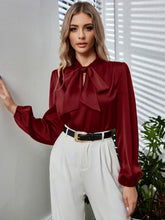 Load image into Gallery viewer, Tie Neck Long Puff Sleeve Blouse
