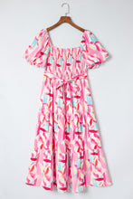Load image into Gallery viewer, Printed Square Neck Tied Smocked Dress
