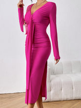Load image into Gallery viewer, Long Sleeve Ruched Split Dress
