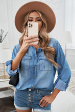 Load image into Gallery viewer, Button Front Roll-Tab Sleeve Denim Shirt
