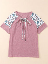 Load image into Gallery viewer, Lace-Up Leopard Short Sleeve T-Shirt
