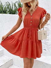 Load image into Gallery viewer, Tassel Tie V-Neck Flutter Sleeve Dress
